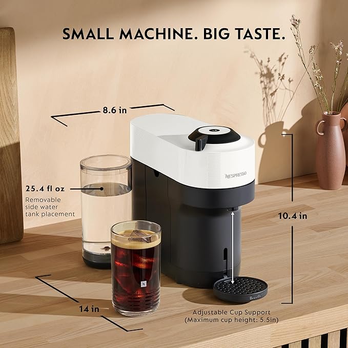 Nespresso Vertuo Pop+ Coffee Machine with Milk Frother, Coconut White