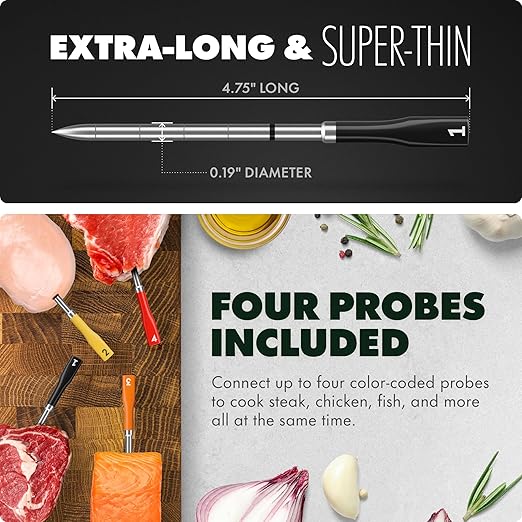 CHEF iQ Sense | Smart Wireless Meat Thermometer | 4 Ultra-Thin Probes | WiFi Unlimited Range | 1000°F Heat Safe | 5 Sensors | BBQ, Grill, Oven, Smoker, Air Fryer | Gen3