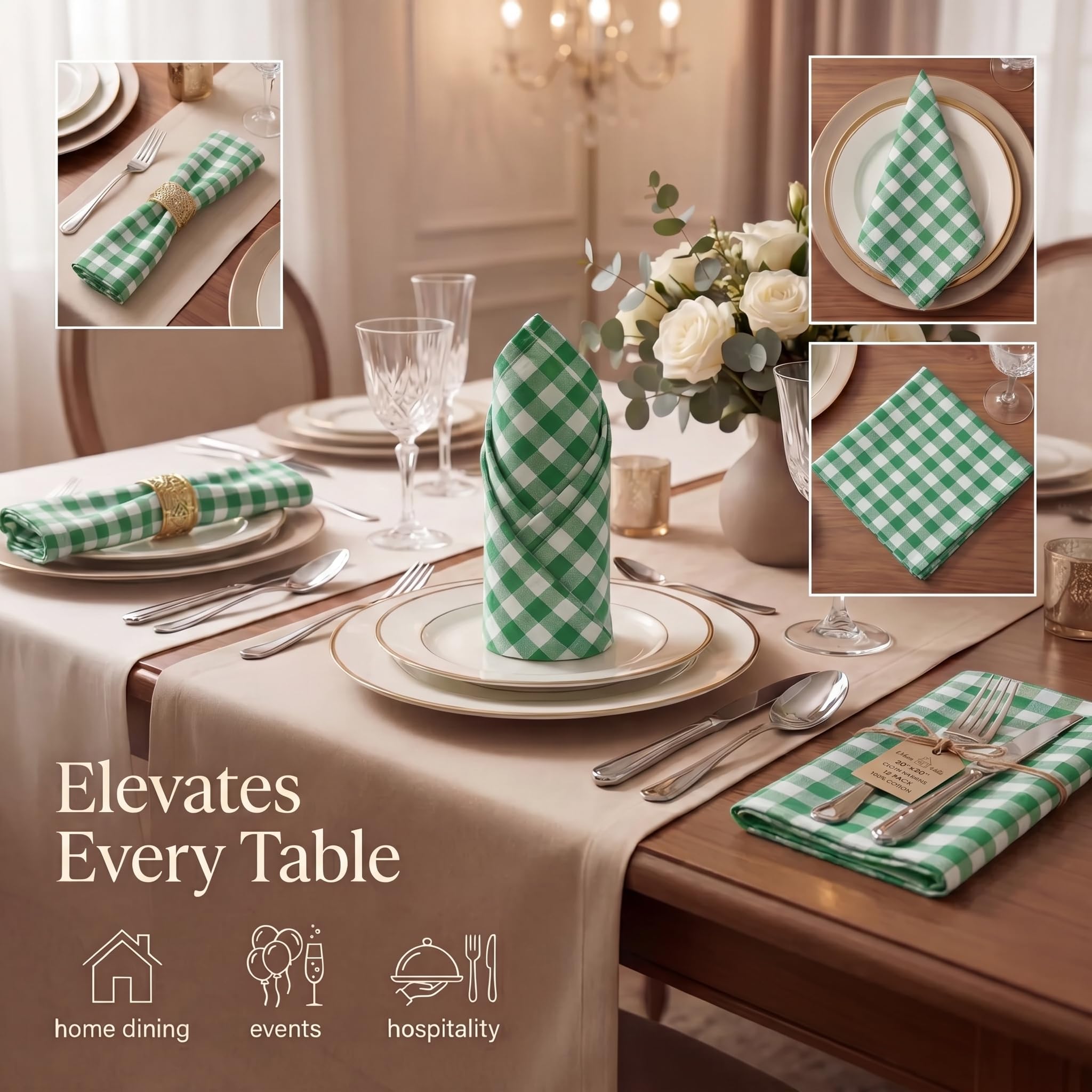 Urban Villa Cloth Napkins Cotton 20x20 (Set of 12) Hunter White