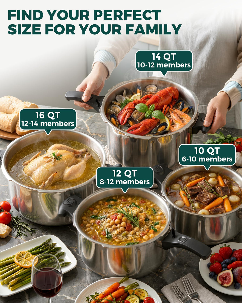 WantJoin Stainless Steel Pressure Cooker(Non-Aluminum),10 Quart Induction Compatible Pressure Cooker with Spring Valve Safeguard Devices,Compatible with Gas & Induction Cooker