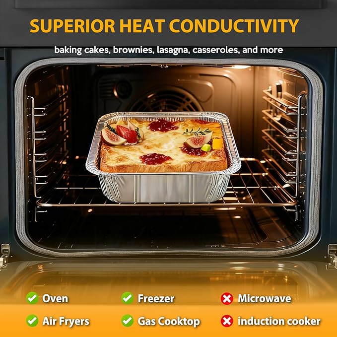 Homewarm 8"x8" Aluminum Foil Pans Disposable - 20 Pack Square Baking Pans Disposable Grill Accessories Meal Prep Containers Heavy Duty Tin Foil Pan for Baking Cake, Oven Cooking, Heating, Storing