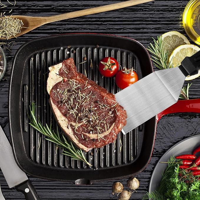 Metal Spatulas for kitchen Use, 3 PCS Professional Serving Spatula with Heat Resistant Handle, Stainless Steel Spatula Ideal for Pancakes, Eggs, Griddle Scraper, BBQ or Desserts