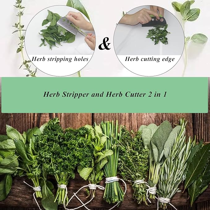 Herb Stripper and Herb Cutter 2 in 1,Herb Stripping Tool Herb Chopper Cilantro Chopper Best Kitchen Gadgets Presents for RV Owners Campers Chefs and Cooking Lovers,1PCS,Green,Stainless Steel,LXLVOUEG