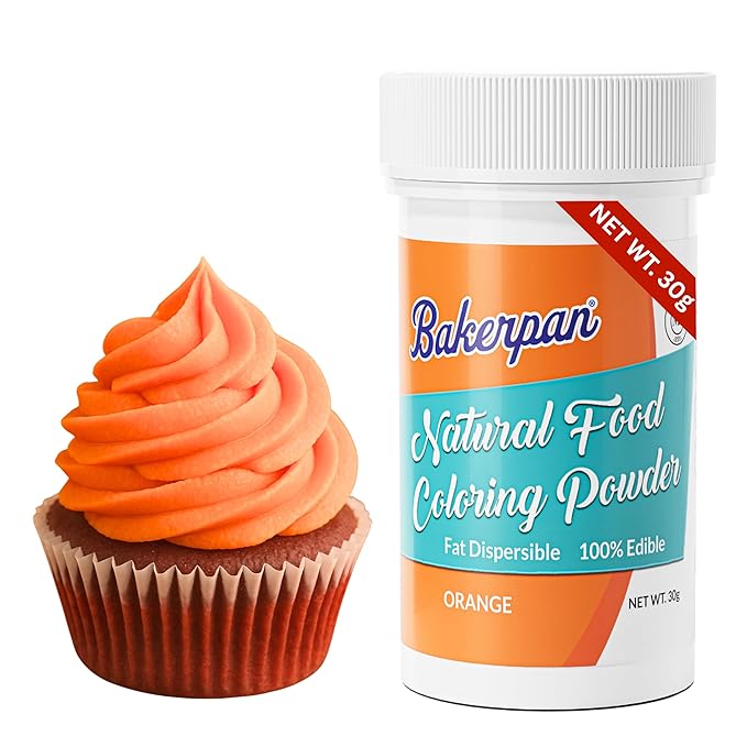 Bakerpan Orange Food Coloring Powder for Baking - 30g Oil Based, Artificial Dye-Free, Plant-Based, Kosher, Gluten-Free - For Buttercream, Chocolate, Candy & Cakes
