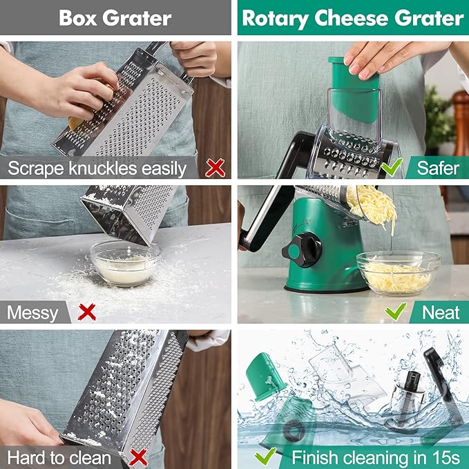 GDL Cheese Grater Hand Crank, Rotary Cheese shredder, Vegetable Slicer