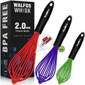 Walfos Whisk,7+9+11in Silicone whisk, BPA free Whisks for Cooking Non Scratch. Heat Resistant(480°F) Wisk. Perfect for Blending, Mixing, Beating etc.Dishwasher Safe.Set of 3 (Colorful)