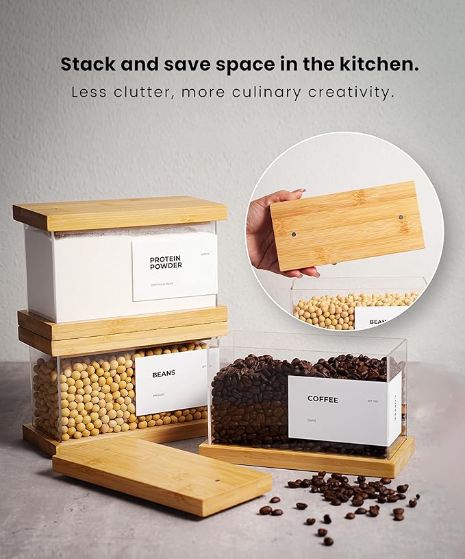 APT 1101 Bamboo Food Dispenser | Kitchen Organizers and Storage | Airtight Pantry Organizers and Storage Container | Cereal, Rice, Flour, Snack Storage
