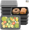 Geisoun 28oz Meal Prep Containers [50-Pack], Reusable Bento Box with Easy-Snap Leakproof Lids - Microwave, Dishwasher & Freezer Safe Food Storage, BPA-Free Plastic Lunch Containers (Black)