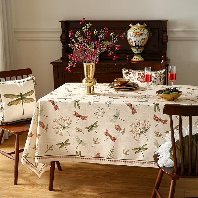 ISAENNE Designer Rectangular Elegant Linen Tablecloth,110"x63"-Grace B