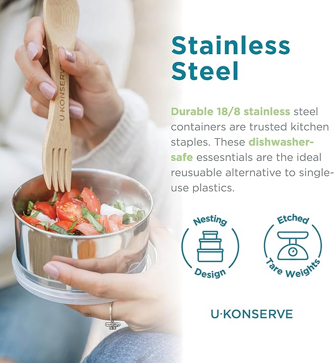 U-Konserve Stainless Steel Round Nesting Containers Trio Set of 3