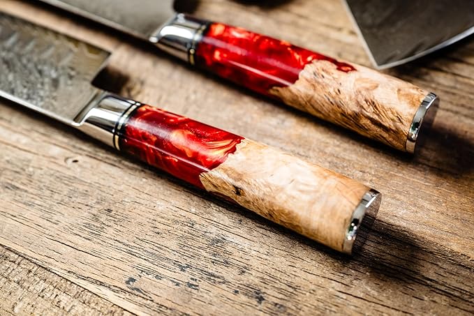 The Epicurean Cook Tidal Red 8pc Razor-Sharp Damascus Knife Set