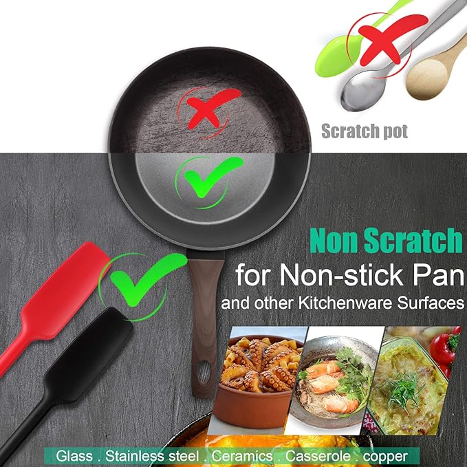 Long Handle Silicone Jar Spatula Kitchen Scraper Spatula Non-Stick Rubber Silicone Scraper for Jars, Smoothies, Blenders Cooking Baking Stirring Mixing(Red,2 Pieces)