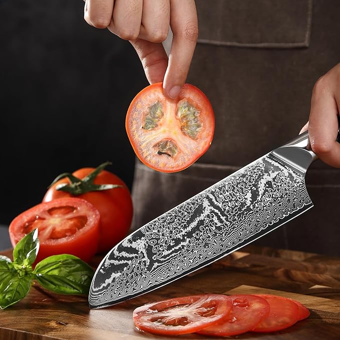 Wakoli Nitoko Santoku Chef Knife, 7.1-Inch VG10 Damascus Steel, G10 Handle