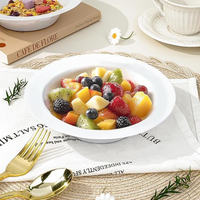 BESTVIP 100 Pack 12 oz White Plastic Bowls, Disposable Soup Bowls