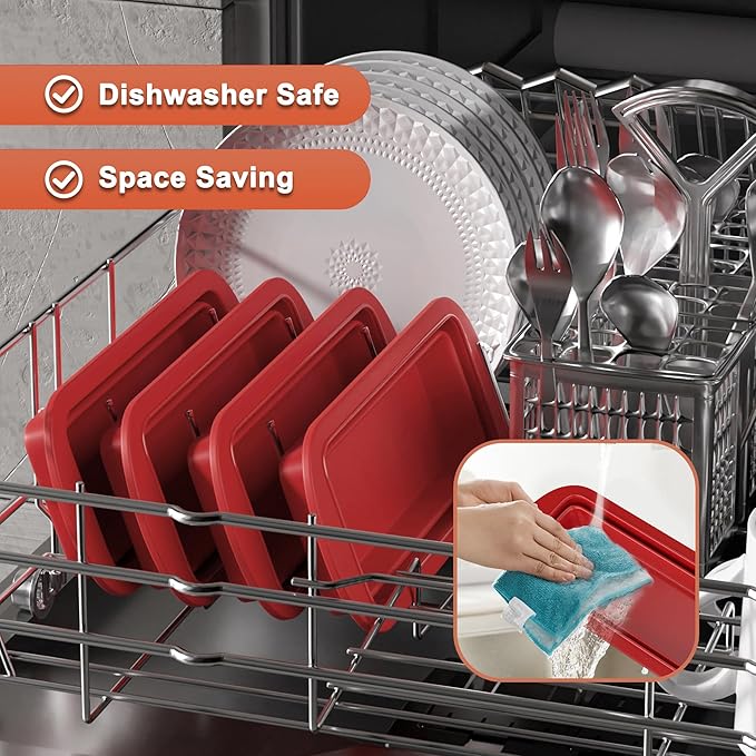 2 Packs of Collapsible Silicone Bread Loaf Pan With Foldable Function and Metal Reinforced Frame,Rectangular Non-Stick Baking Mold Pans for Oven, Bread, Cake, Easy Release(9"x4"x2.5", Red, 2 Pieces)