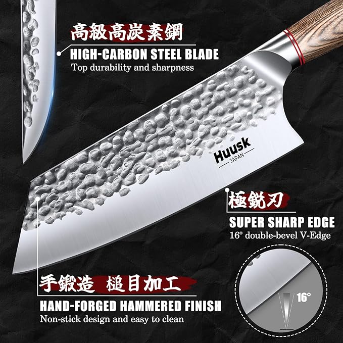 Huusk Kitchen Knife Set of 3 - Japanese Nakiri Vegetable Knife