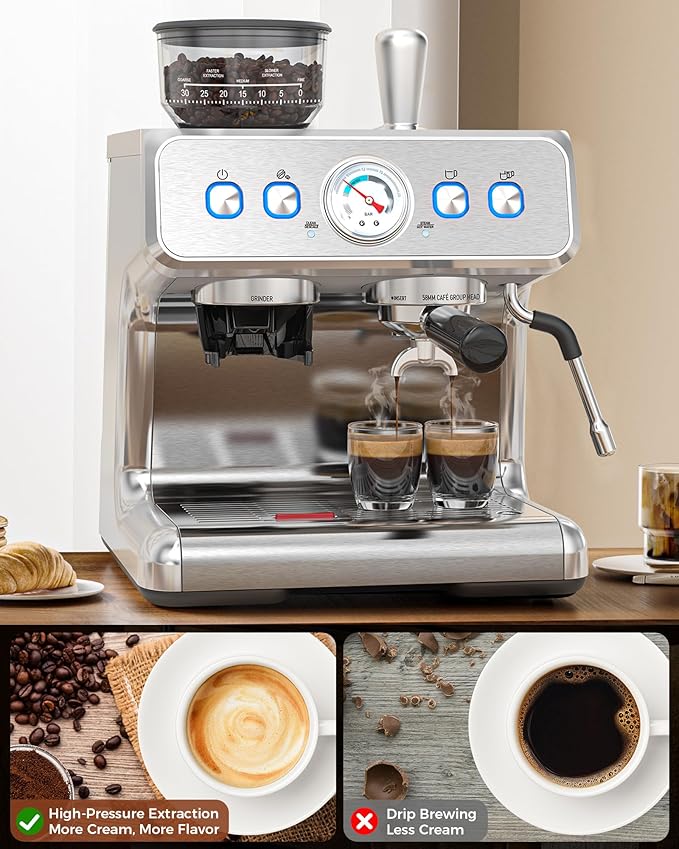 COWSAR 20 Bar Espresso Machine with Grinder & Milk Frother-Pro