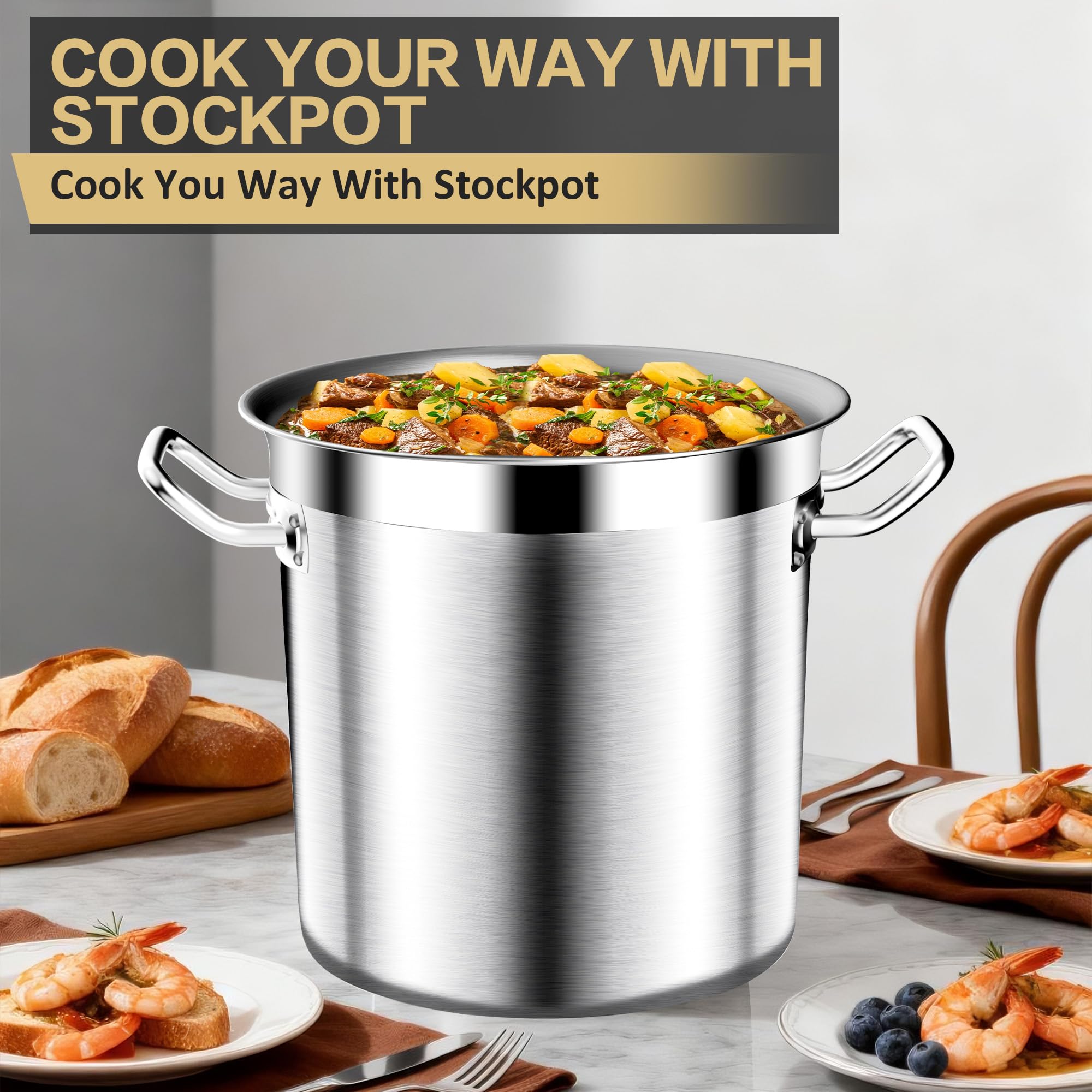 Stainless Steel Stock Pot，20QT Large Stock Pot with Lid for Boiling Cooking Soup Stew Canning, Heavy Duty Tri-Ply Bottom for Boiling Cooking Soup Stew Canning Cooking Pots, Cookware Sauce Pots