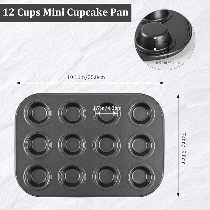 Audingull Mini Muffin Pan 2-Pack, Premium Small Cupcake Pans, Carbon Steel 12-Cup Muffin Tin, Versatile Non-Stick Bakeware