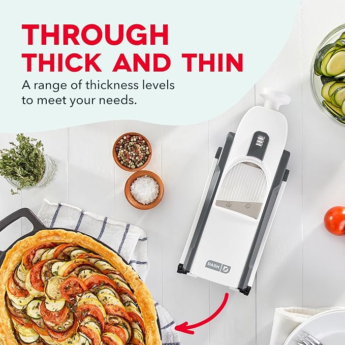 Dash Safe Slice® Mandoline - Compact, Foldable Food Slicer - Slice, Dice, Julienne & More - Perfect for Quick Food Prep - Recipe Guide Included - Cool Grey