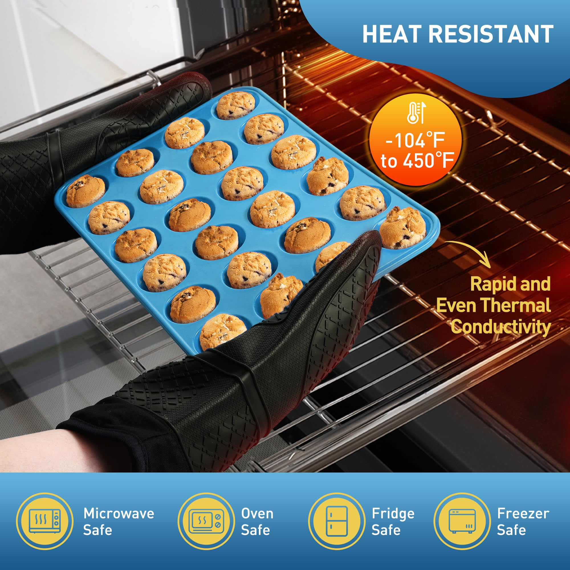 2 Pack 24 Cups Silicone Mini Muffin Pan with Metal Reinforced Frame Silicone Molds Cupcake Pans Tray Egg Bites Circle Cookie Molds Muffin Tin Tart Pans Baking Sheet Set for Breakfast Sandwiches