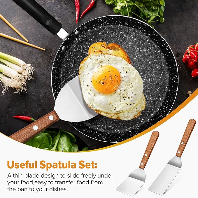 PETHOMKIT Small Mini Tiny Metal Spatula Turner Set with Wood Handle, 2 Pcs