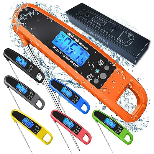 LIKEPAI Orange Instant Read Meat Thermometer for Kitchen Cooking
