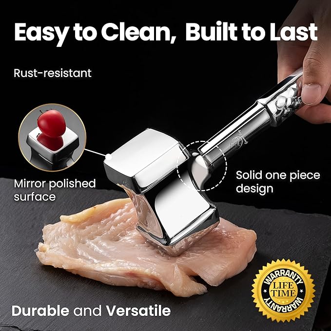 Gourmet Easy Classic Meat Tenderizer Tool, Non-Slip Grip Lifetime Replace