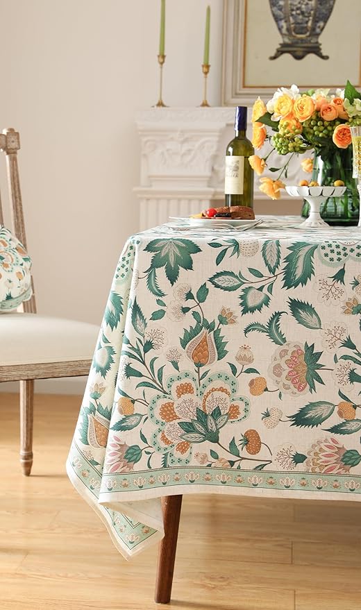 patdrea Vintage French Linen Tablecloth,Square,55"x55"-Tree Life