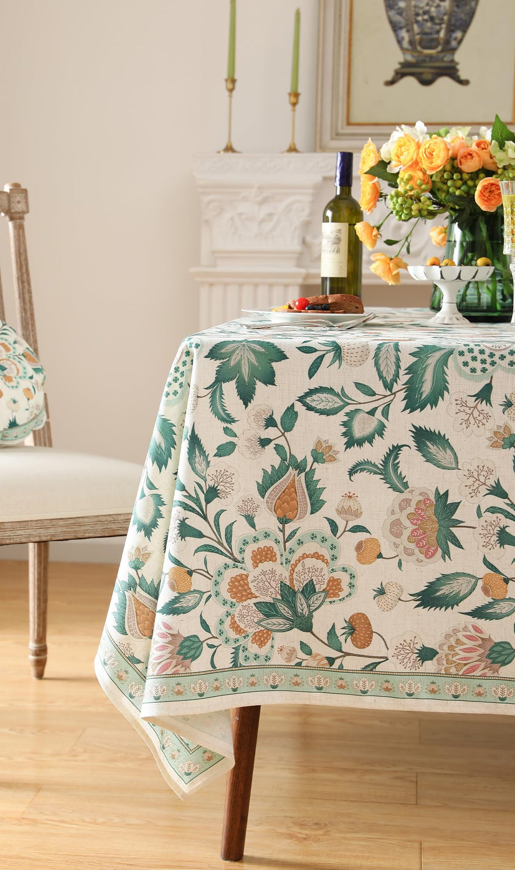 patdrea Vintage French Linen Tablecloth,Rectangular,79"x55"-Tree Life