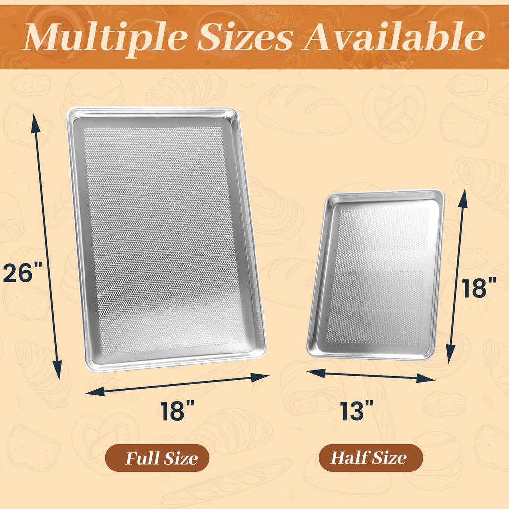 STEELUS 6 Pack Perforated Full Size Aluminum Baking Sheet Pans, 26"x18"