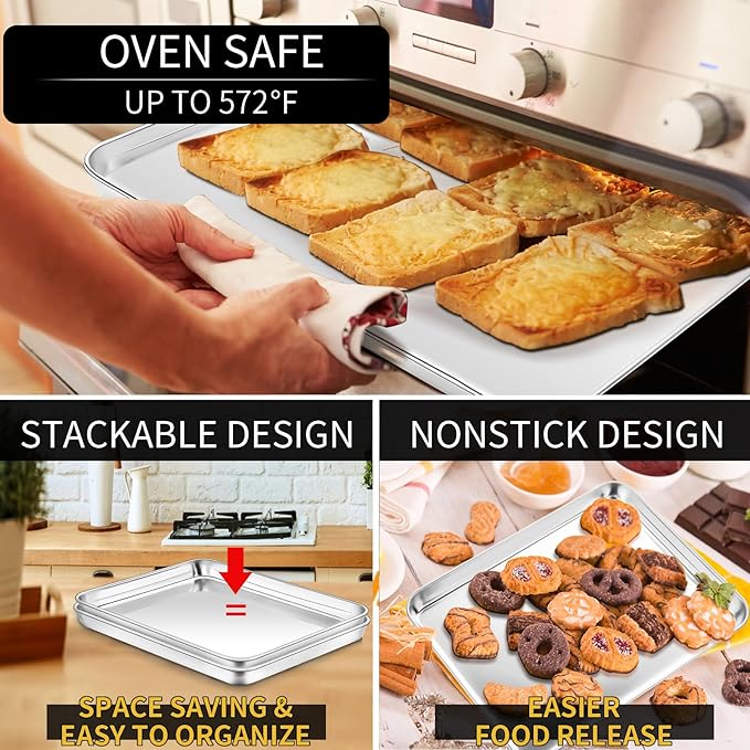 Pack Jelly Roll Pan Set of 2, 15.9” x 12” Stainless Steel Cookie Sheets for Baking, Non Stick Baking Sheets for Oven Heavy Duty Baking Trays