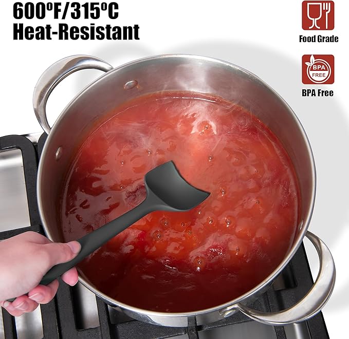 Doosu 600°F High Heat Silicone Spoon Spatula for Cooking (Black, 11.4in)