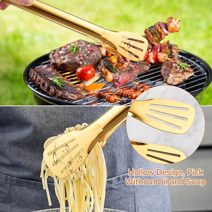 Gold Serving Tongs, 12.9 Inch Stainless Steel Salad Tongs, 6 Pack