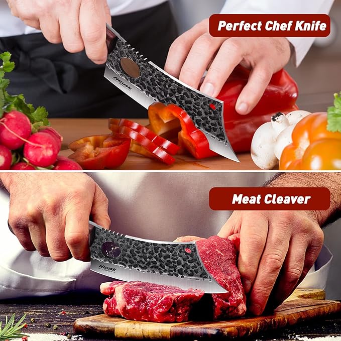 Huusk Meat Cleaver Knife with Sheath, Hand Forged Viking Knife, Mens Gifts