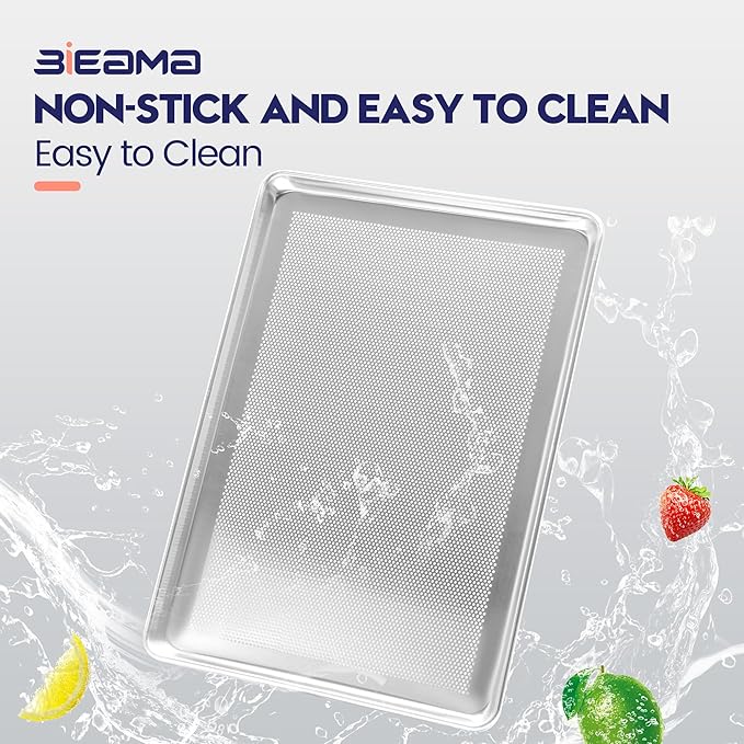 BIEAMA 6 Pack Full Size 18" x 26" Aluminum Baking Sheet Pan Perforated, Commercial Bakery Equipment Cookie Sheets, NSF Approved Baking Tray