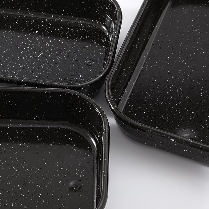 3-Pack Turkey Roasting Pans 17/15/13Inch Spotted Enamel Steel,Ovens Cake Roaster Pan Set Deep Lasagna Baking Pan Vessel Used for Dinners Cooking Safe Easy to Clean Bakeware Merry Christmas Gift