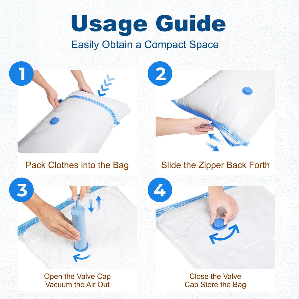 HOUSE DAY 10 Large Vacuum Storage Bags with Pump,Space Saving Vacuum Seal Bags For Clothing Travel, Vacuum Storage Bags For Clothes, Comforters, Blankets, Pillows, Moving, Reusable & Durable,Hand Pump