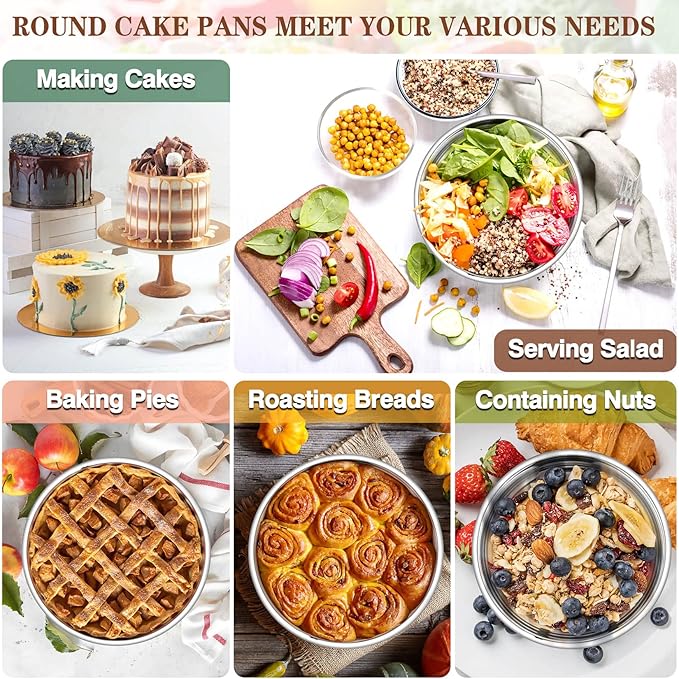 P&P CHEF 6 Inch Cake Pan Set of 4, Stainless Steel Round Cake Pans Tins