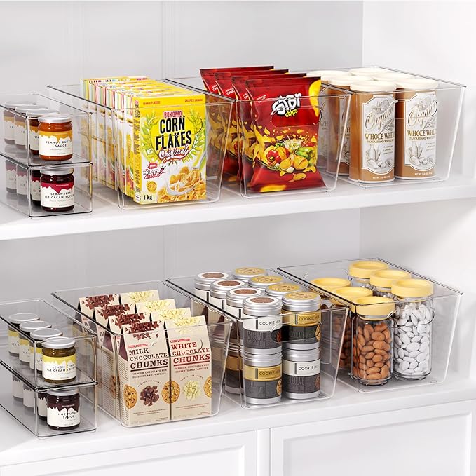 Joymeezo 8 Pack Large Clear Plastic Storage Bins, Kitchen &Pantry Organizer