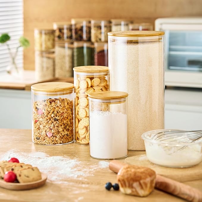 21 oz Glass Jars with Bamboo Lids, Airtight Food Storage Containers, 4 Pack