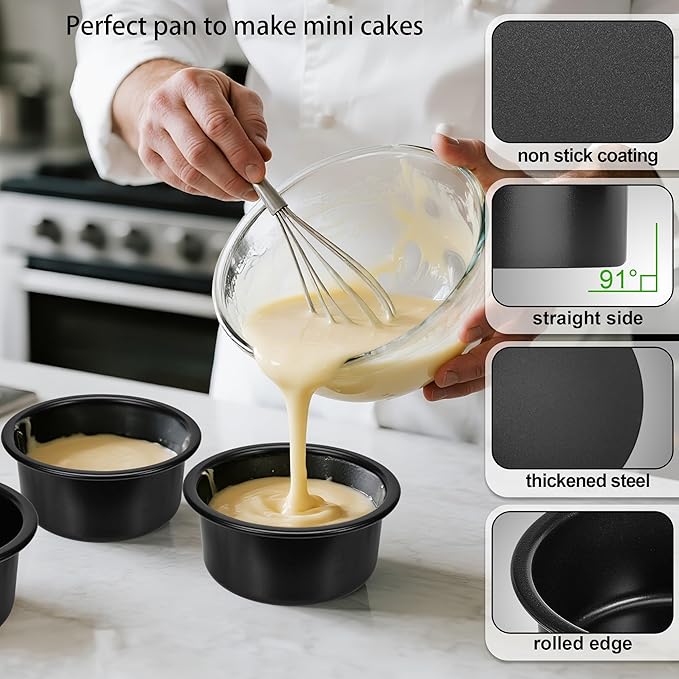 4 Inch Cake Pan, 3PCS Nonstick Small Cake Pans with 100PCS Parchment Paper