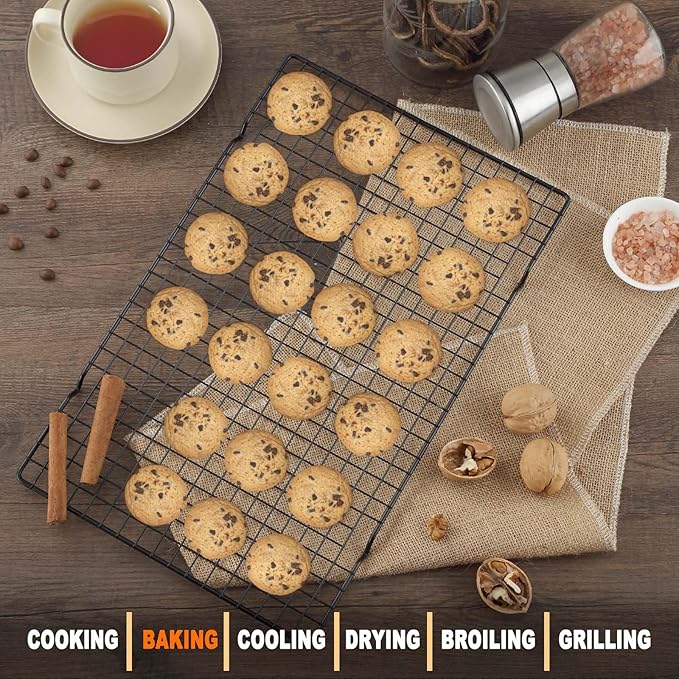 Hunnycook 15.8”×9.8” Cooling Rack, 3P Stainless Steel Baking Rack, Oven Safe Cooling Racks for Cooking and Baking, Black Roasting Rack & Wire Rack & Cookie Cooling Rack for Roasting, Grilling, Drying