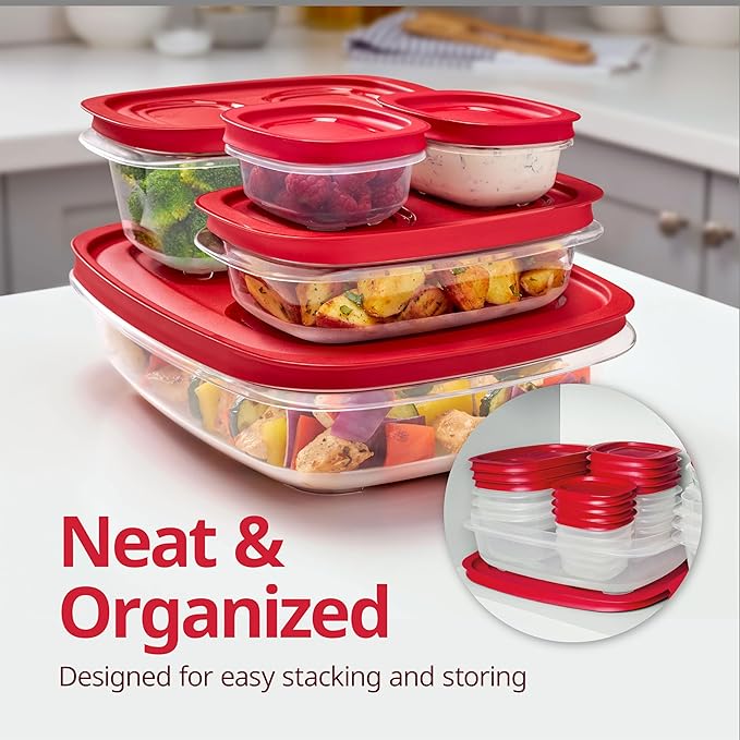 Rubbermaid EasyStore Rectangle and Square Containers, 22-Piece Set, Food Storage Containers with Lids