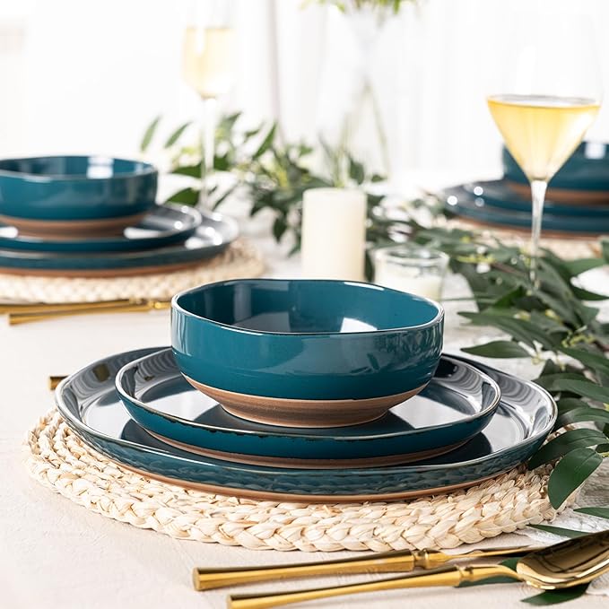AmorArc Dinnerware Sets for 4, 12 Pieces Ceramic Plates and Bowls Set