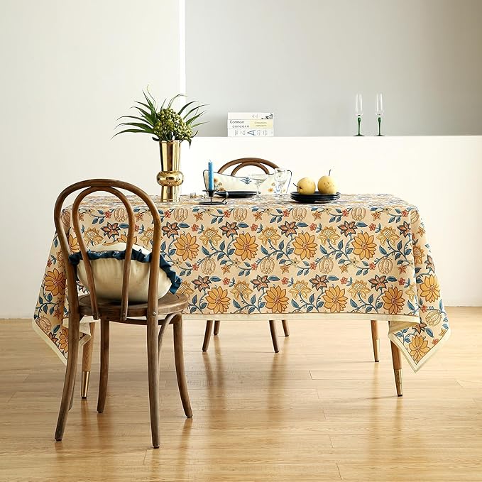 ISAENNE Designer Vintage Linen Rectangular Tablecloth,118"x67"-Estevan B
