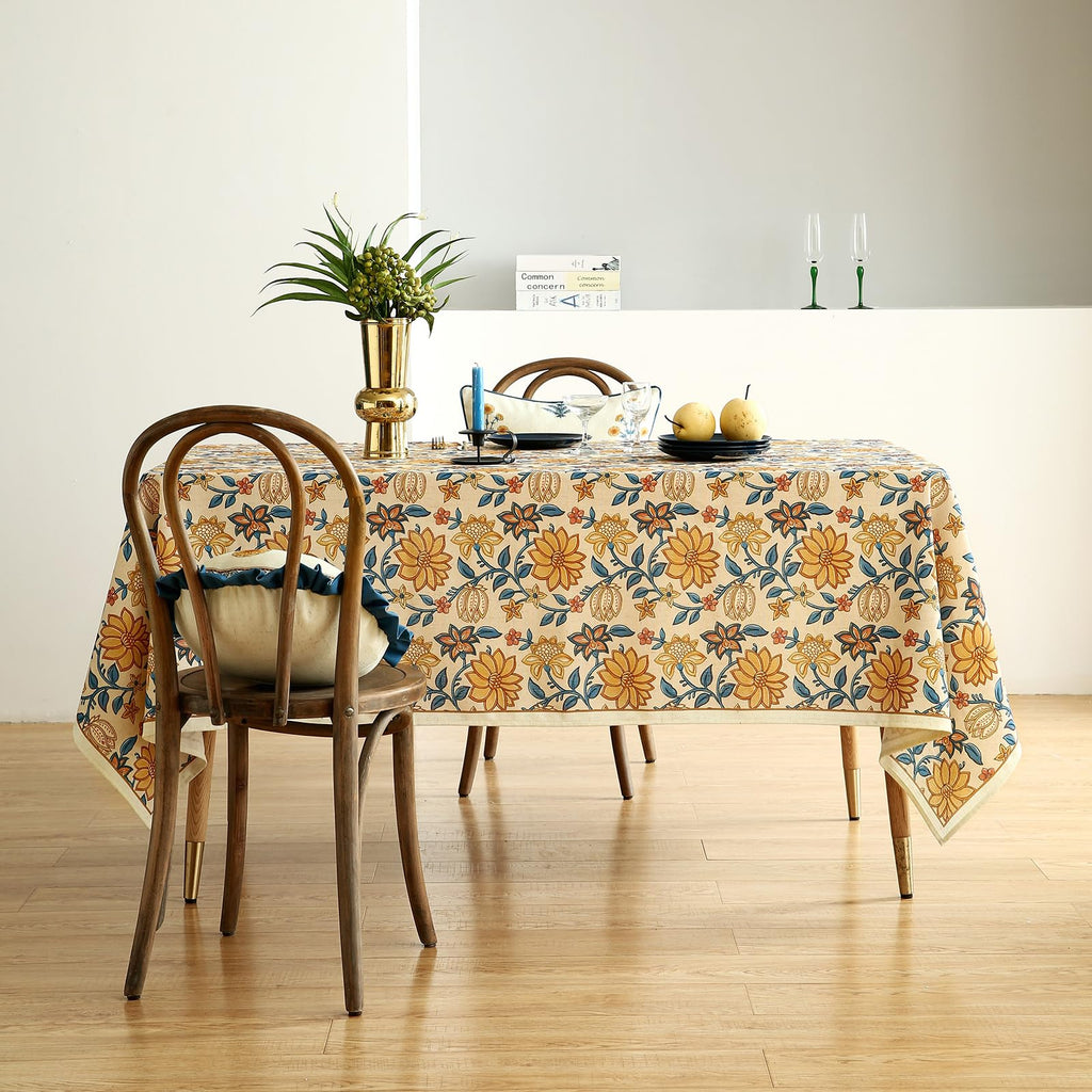 ISAENNE Designer Vintage Linen Rectangular Tablecloth,118"x67"-Estevan B