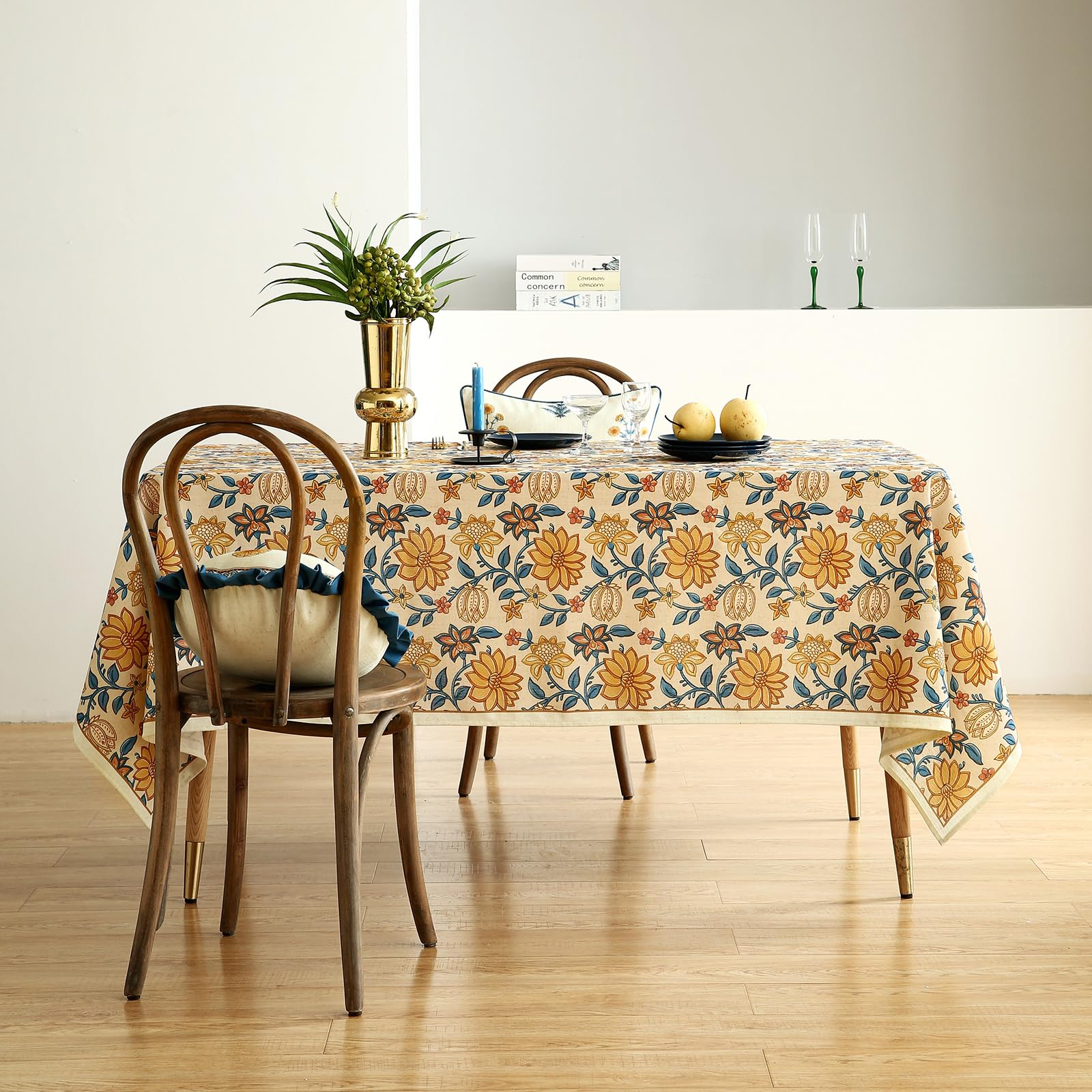 ISAENNE Designer Vintage Linen Rectangular Tablecloth,118"x67"-Estevan B