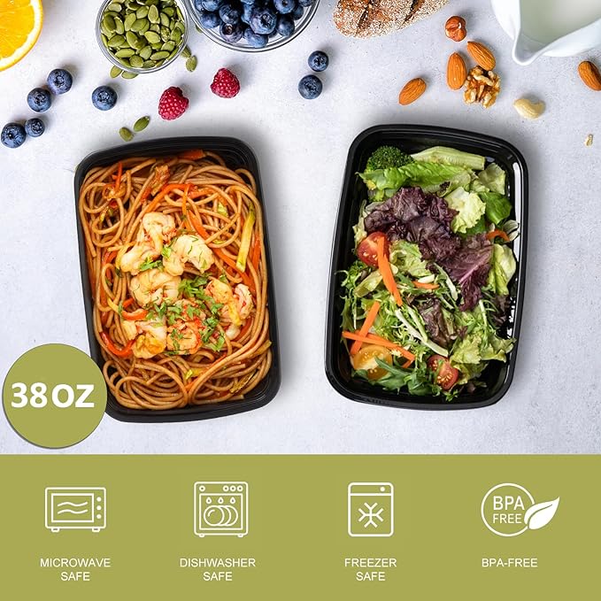 Ezalia 50 Pack- Meal Prep Containers 38oz, Plastic Food Prep Containers Reusable, Leakproof To Go Food Containers with Lids, BPA-Free, Microwave/Dishwasher/Freezer Safe