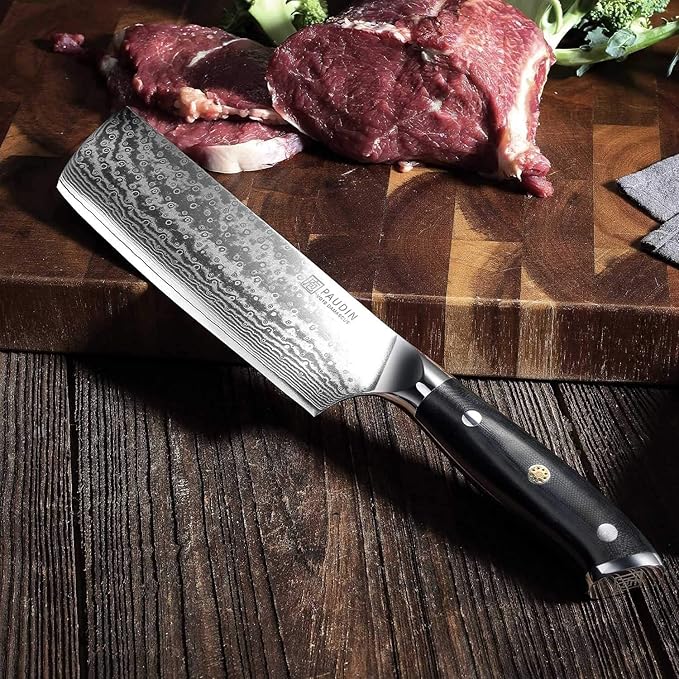 PAUDIN 7 Inch Nakiri Knife, Ultra Sharp Damascus Kitchen Knife
